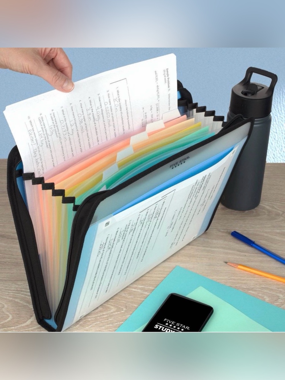 Five Star Accordion File Organizer with Black Exterior and Multicolor Tabs